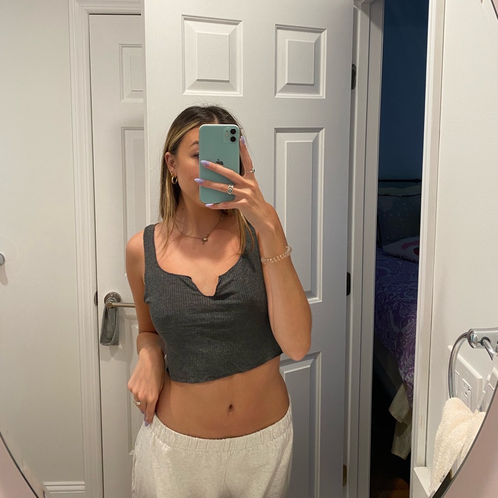 free people grey ribbed lounge tank